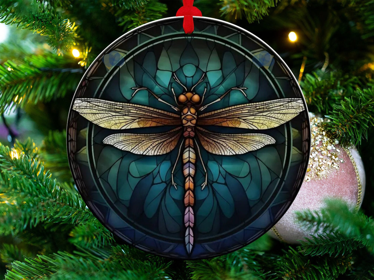 Christmas 2023 Ornament, Christmas Decoration, Holiday Gift Idea, Heirloom Keepsake, Round Ceramic, Gift Exchange, Gift Idea, Dragon Fly