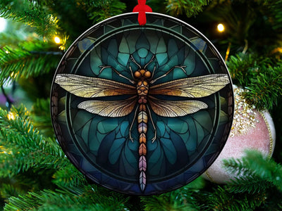 Christmas 2023 Ornament, Christmas Decoration, Holiday Gift Idea, Heirloom Keepsake, Round Ceramic, Gift Exchange, Gift Idea, Dragon Fly