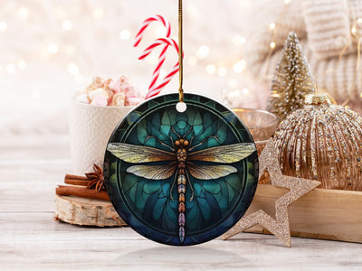 Christmas 2023 Ornament, Christmas Decoration, Holiday Gift Idea, Heirloom Keepsake, Round Ceramic, Gift Exchange, Gift Idea, Dragon Fly