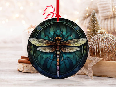 Christmas 2023 Ornament, Christmas Decoration, Holiday Gift Idea, Heirloom Keepsake, Round Ceramic, Gift Exchange, Gift Idea, Dragon Fly