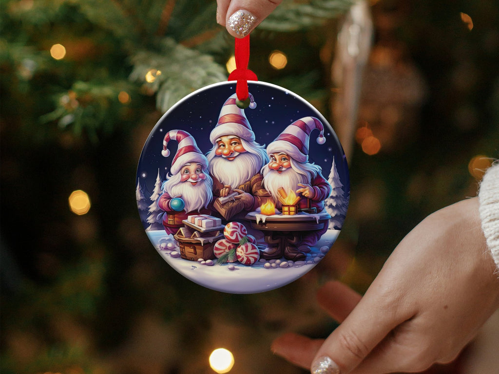 Christmas 2024 Ornament, Christmas Decoration, Holiday Gift Idea, Heirloom Keepsake, Round Ceramic, Gift Exchange, Gift Idea, Gnome