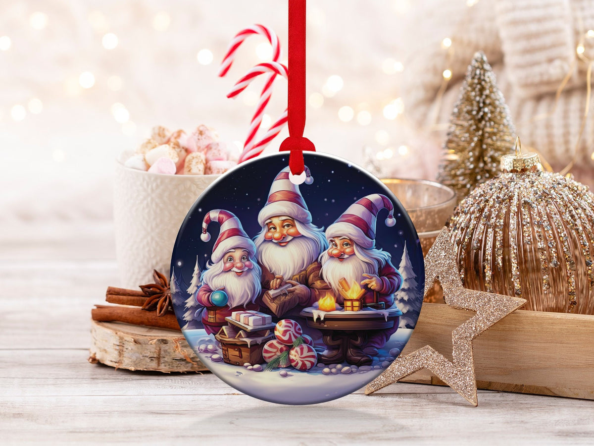 Christmas 2024 Ornament, Christmas Decoration, Holiday Gift Idea, Heirloom Keepsake, Round Ceramic, Gift Exchange, Gift Idea, Gnome