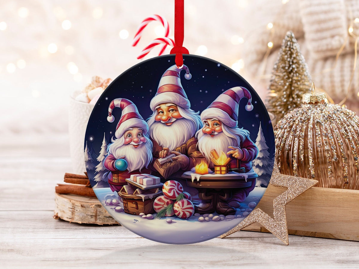 Christmas 2024 Ornament, Christmas Decoration, Holiday Gift Idea, Heirloom Keepsake, Round Ceramic, Gift Exchange, Gift Idea, Gnome