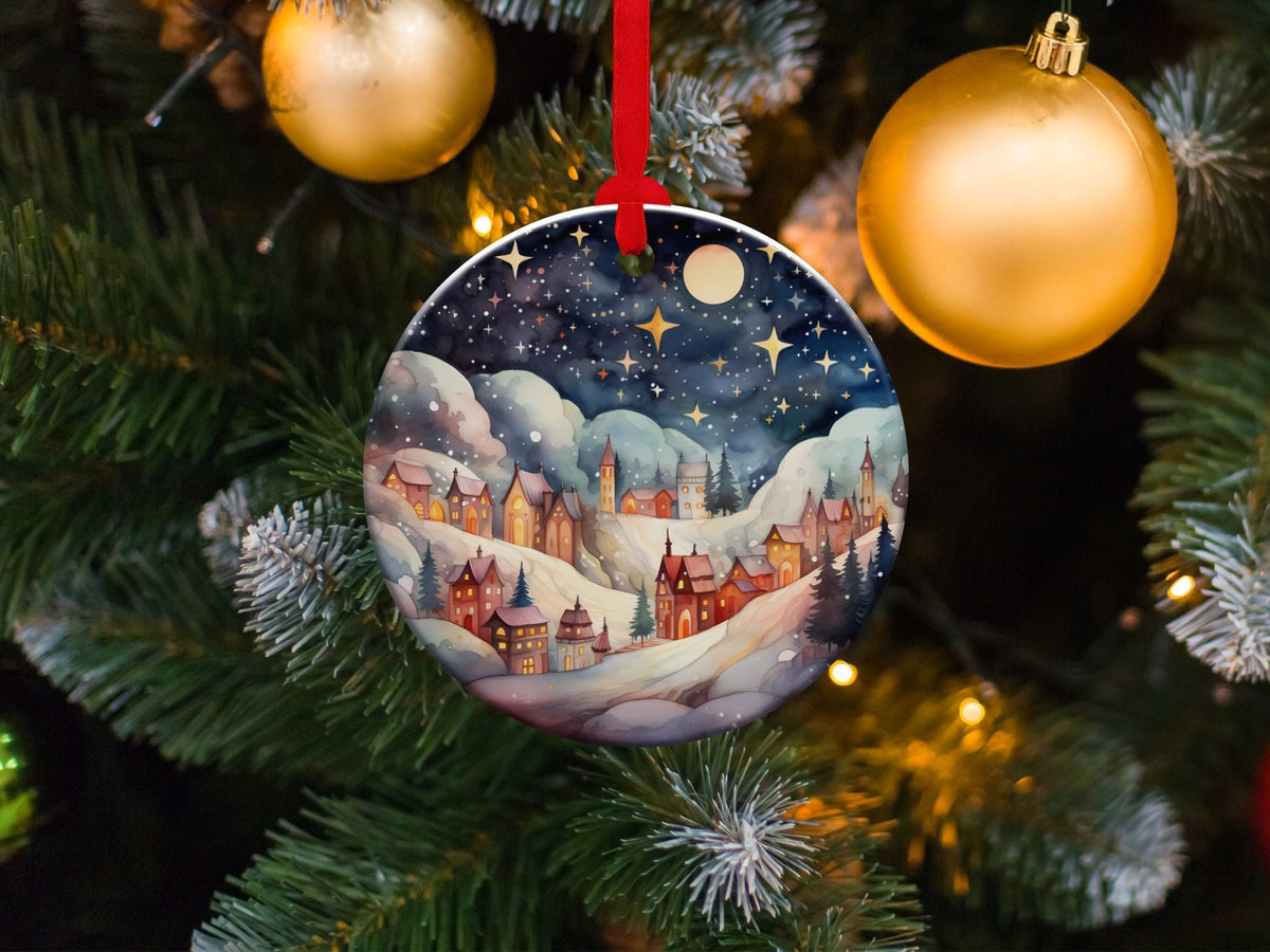 Christmas 2024 Ornament, Christmas Decoration, Holiday Gift Idea, Heirloom Keepsake, Round Ceramic, Gift Exchange, Gift Idea, Xmas Village