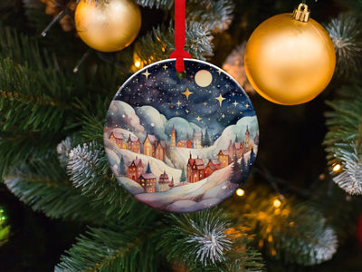 Christmas 2024 Ornament, Christmas Decoration, Holiday Gift Idea, Heirloom Keepsake, Round Ceramic, Gift Exchange, Gift Idea, Xmas Village