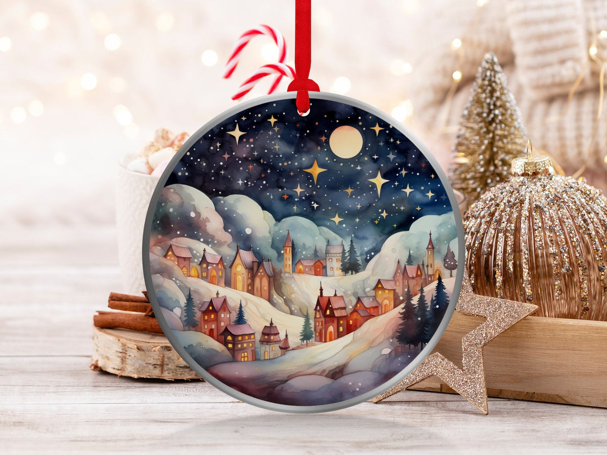 Christmas 2024 Ornament, Christmas Decoration, Holiday Gift Idea, Heirloom Keepsake, Round Ceramic, Gift Exchange, Gift Idea, Xmas Village