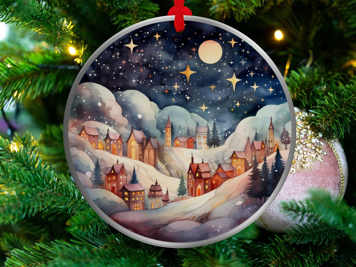 Christmas 2024 Ornament, Christmas Decoration, Holiday Gift Idea, Heirloom Keepsake, Round Ceramic, Gift Exchange, Gift Idea, Xmas Village