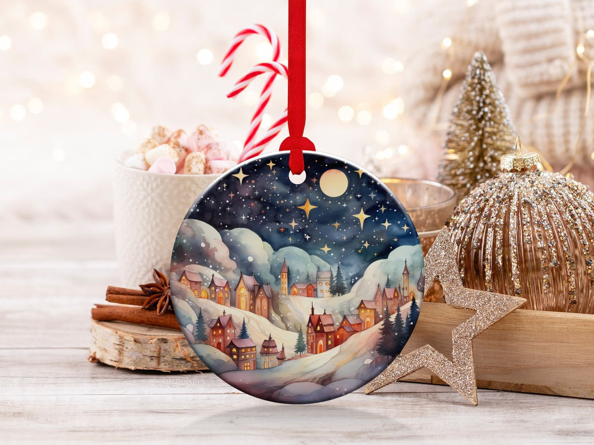 Christmas 2024 Ornament, Christmas Decoration, Holiday Gift Idea, Heirloom Keepsake, Round Ceramic, Gift Exchange, Gift Idea, Xmas Village