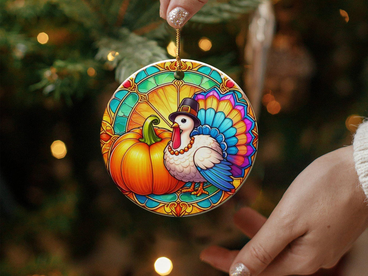 Thanksgiving Ornament, Colorful Turkey With Pumpkin Decor, Fall Season Home Decoration, Holiday Gift Idea, Cute Turkey Ornament