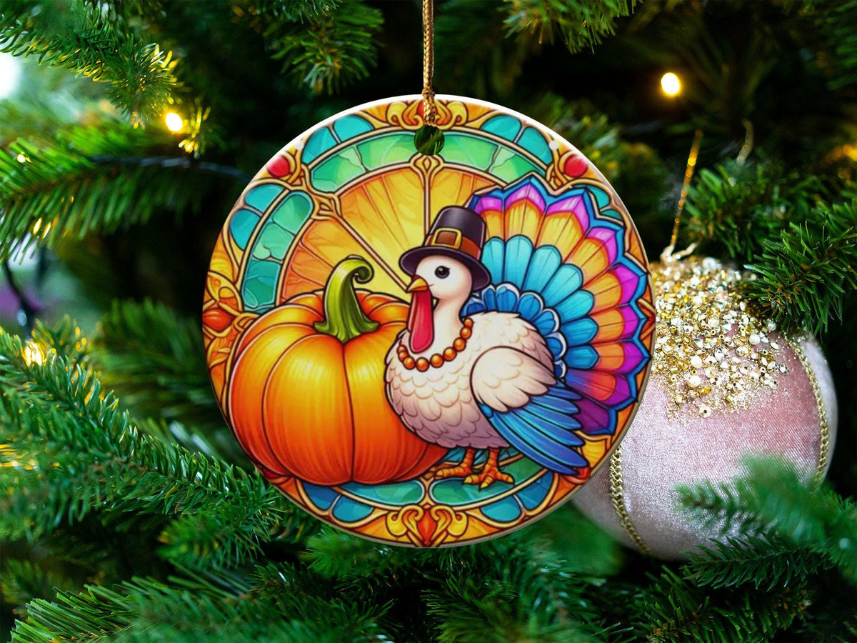 Thanksgiving Ornament, Colorful Turkey With Pumpkin Decor, Fall Season Home Decoration, Holiday Gift Idea, Cute Turkey Ornament