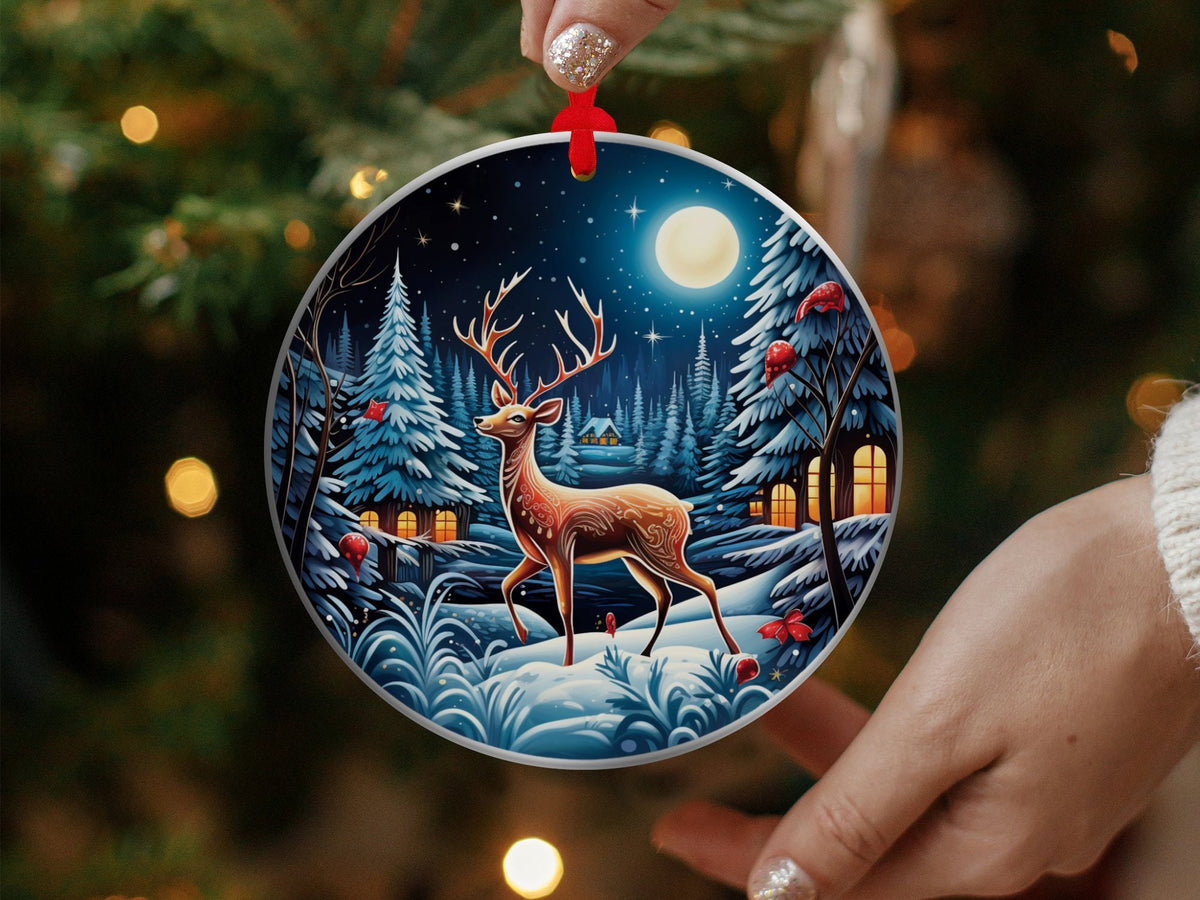 Christmas 2024 Ornament, Christmas Decoration, Holiday Gift Idea, Heirloom Keepsake, Round Ceramic, Gift Exchange, Gift Idea, Deer Ornament