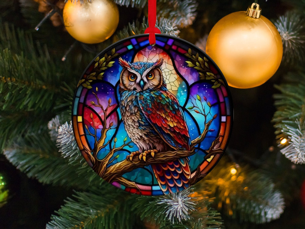 Christmas 2024 Ornament, Christmas Decoration, Holiday Gift Idea, Heirloom Keepsake, Round Ceramic, Gift Exchange, Gift Idea, Owl Ornament