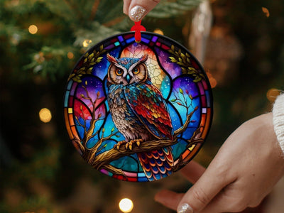 Christmas 2024 Ornament, Christmas Decoration, Holiday Gift Idea, Heirloom Keepsake, Round Ceramic, Gift Exchange, Gift Idea, Owl Ornament