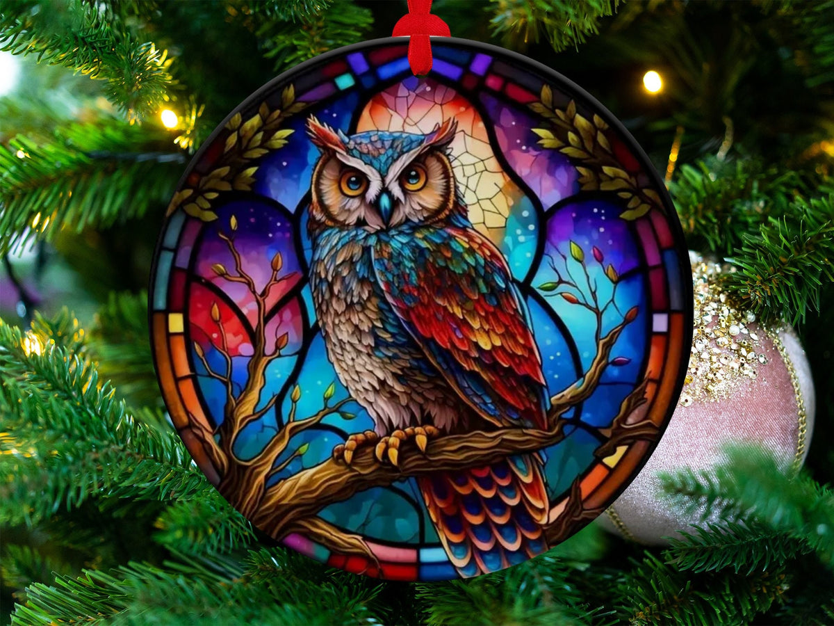 Christmas 2024 Ornament, Christmas Decoration, Holiday Gift Idea, Heirloom Keepsake, Round Ceramic, Gift Exchange, Gift Idea, Owl Ornament