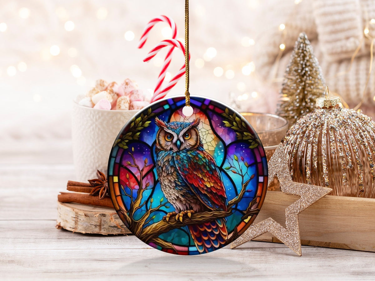 Christmas 2024 Ornament, Christmas Decoration, Holiday Gift Idea, Heirloom Keepsake, Round Ceramic, Gift Exchange, Gift Idea, Owl Ornament