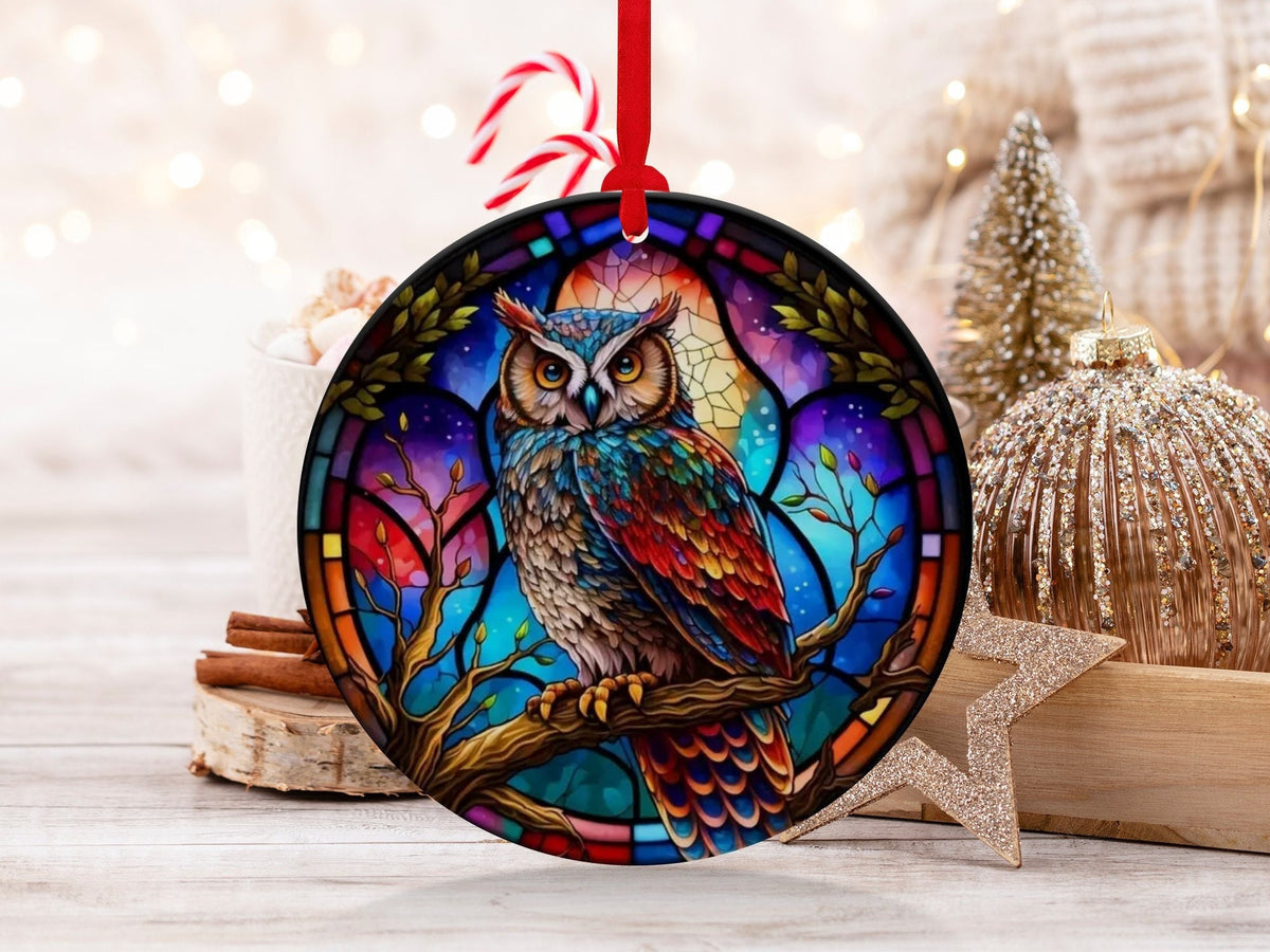 Christmas 2024 Ornament, Christmas Decoration, Holiday Gift Idea, Heirloom Keepsake, Round Ceramic, Gift Exchange, Gift Idea, Owl Ornament