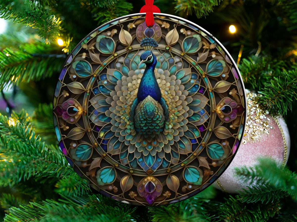Christmas 2024 Ornament, Christmas Decoration, Holiday Gift Idea, Heirloom Keepsake, Round Ceramic, Gift Exchange, Gift Idea, Peacock
