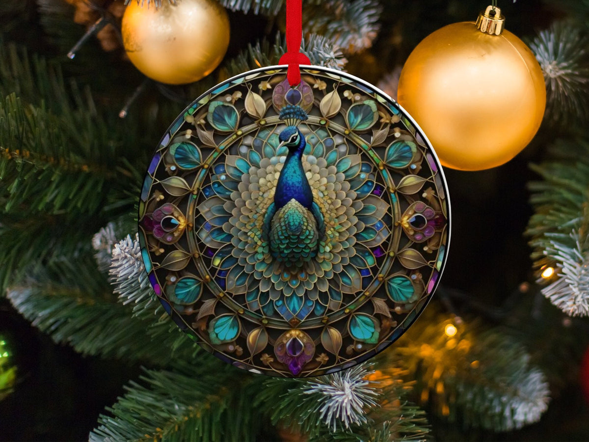 Christmas 2024 Ornament, Christmas Decoration, Holiday Gift Idea, Heirloom Keepsake, Round Ceramic, Gift Exchange, Gift Idea, Peacock