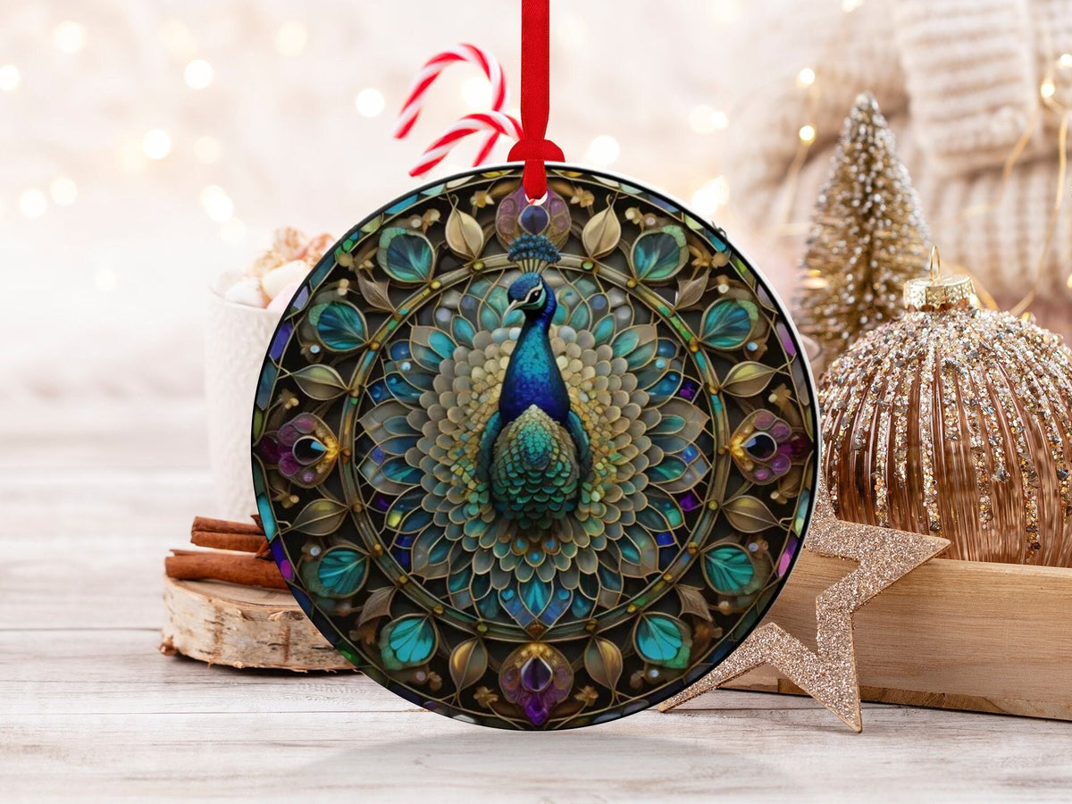 Christmas 2024 Ornament, Christmas Decoration, Holiday Gift Idea, Heirloom Keepsake, Round Ceramic, Gift Exchange, Gift Idea, Peacock