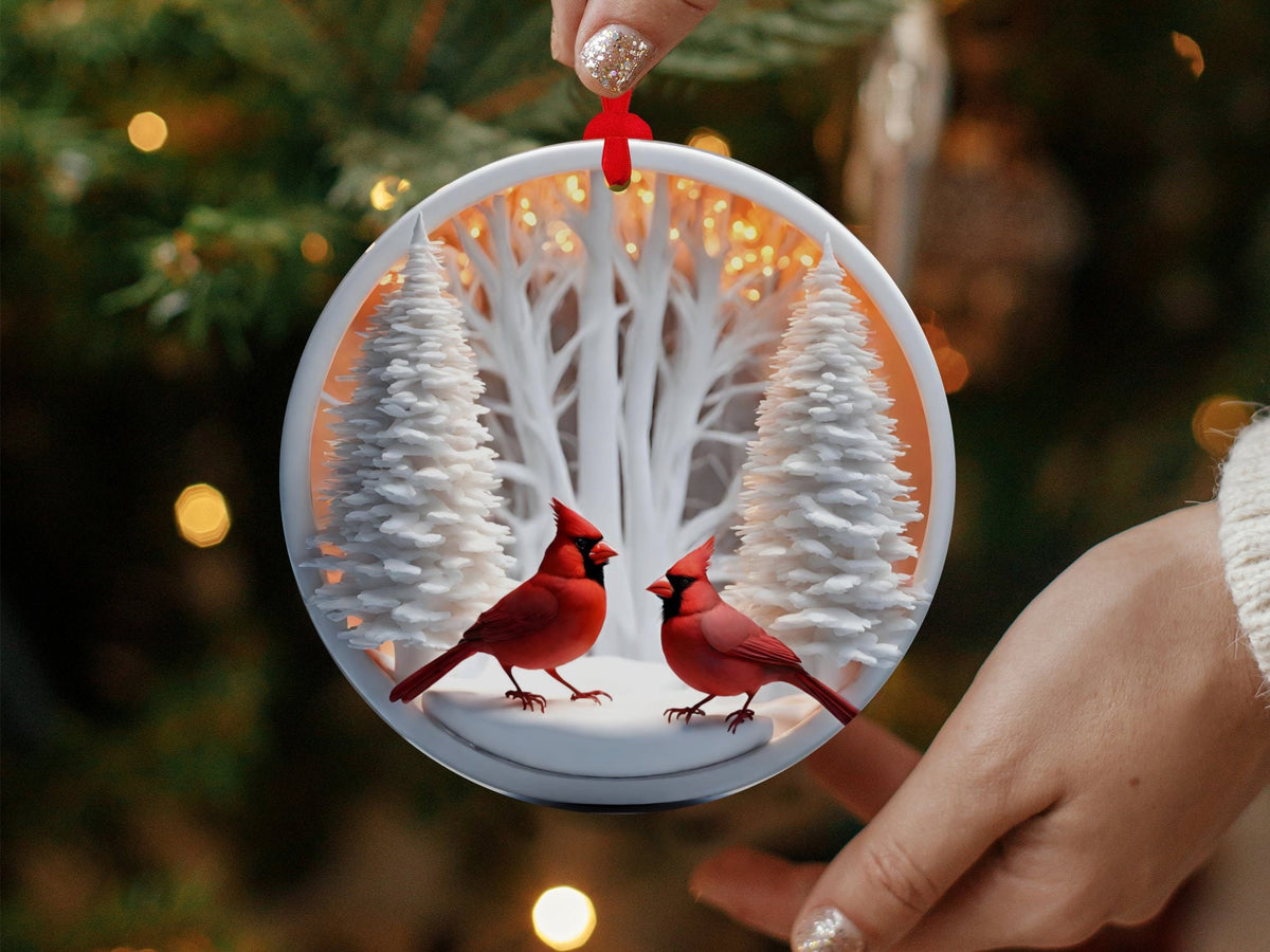 Christmas 2024 Ornament, Christmas Decoration, Holiday Gift Idea, Heirloom Keepsake, Round Ceramic, Gift Exchange, Gift Idea, Cardinals