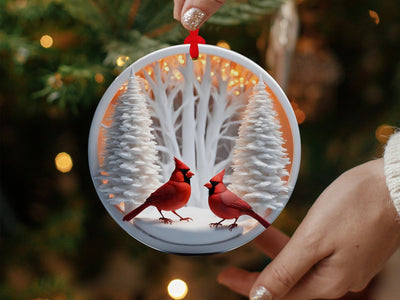 Christmas 2024 Ornament, Christmas Decoration, Holiday Gift Idea, Heirloom Keepsake, Round Ceramic, Gift Exchange, Gift Idea, Cardinals