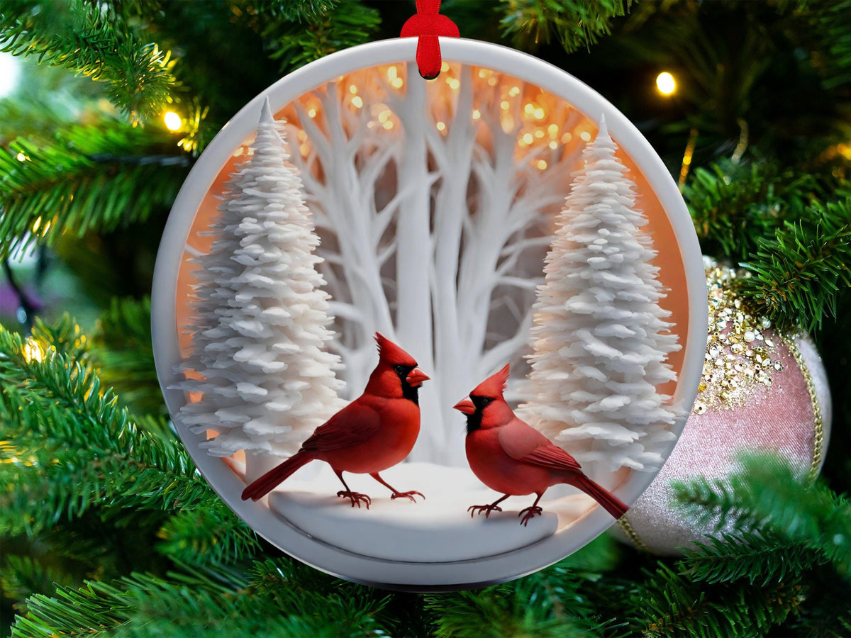 Christmas 2024 Ornament, Christmas Decoration, Holiday Gift Idea, Heirloom Keepsake, Round Ceramic, Gift Exchange, Gift Idea, Cardinals