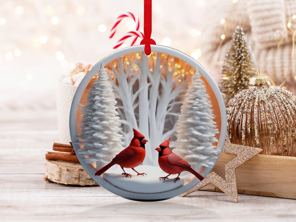 Christmas 2024 Ornament, Christmas Decoration, Holiday Gift Idea, Heirloom Keepsake, Round Ceramic, Gift Exchange, Gift Idea, Cardinals