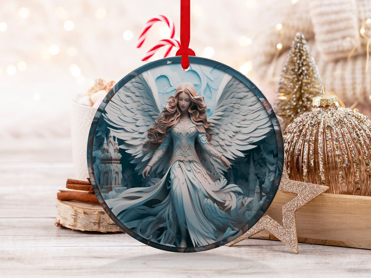 Christmas 2024 Ornament, Christmas Decoration, Holiday Gift Idea, Heirloom Keepsake, Round Ceramic, Gift Exchange, Gift Idea, Angel