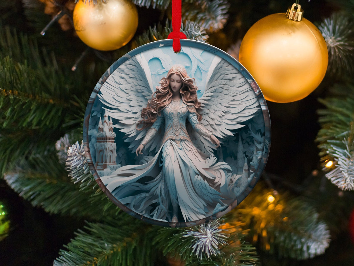 Christmas 2024 Ornament, Christmas Decoration, Holiday Gift Idea, Heirloom Keepsake, Round Ceramic, Gift Exchange, Gift Idea, Angel