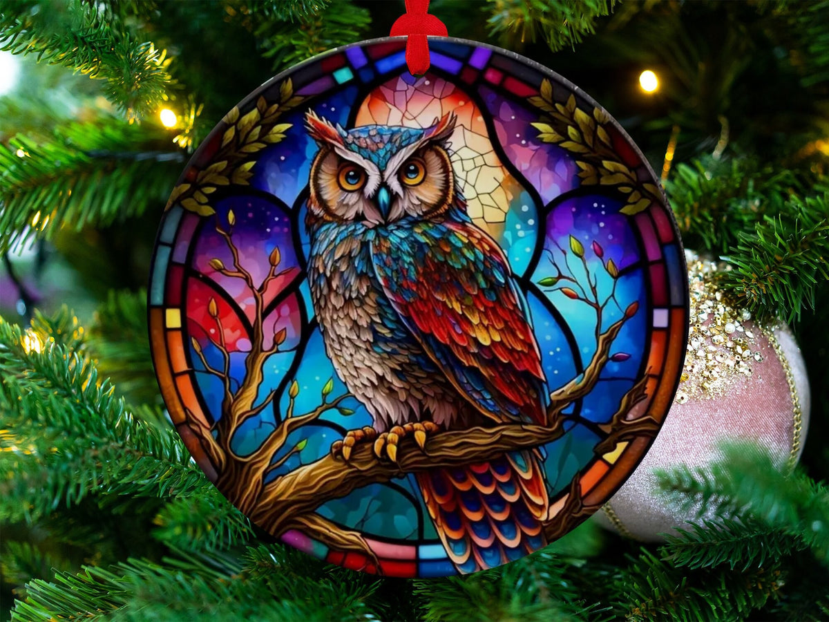 Christmas 2024 Ornament, Christmas Decoration, Holiday Gift Idea, Heirloom Keepsake, Round Ceramic, Gift Exchange, Gift Idea, Owl Ornament