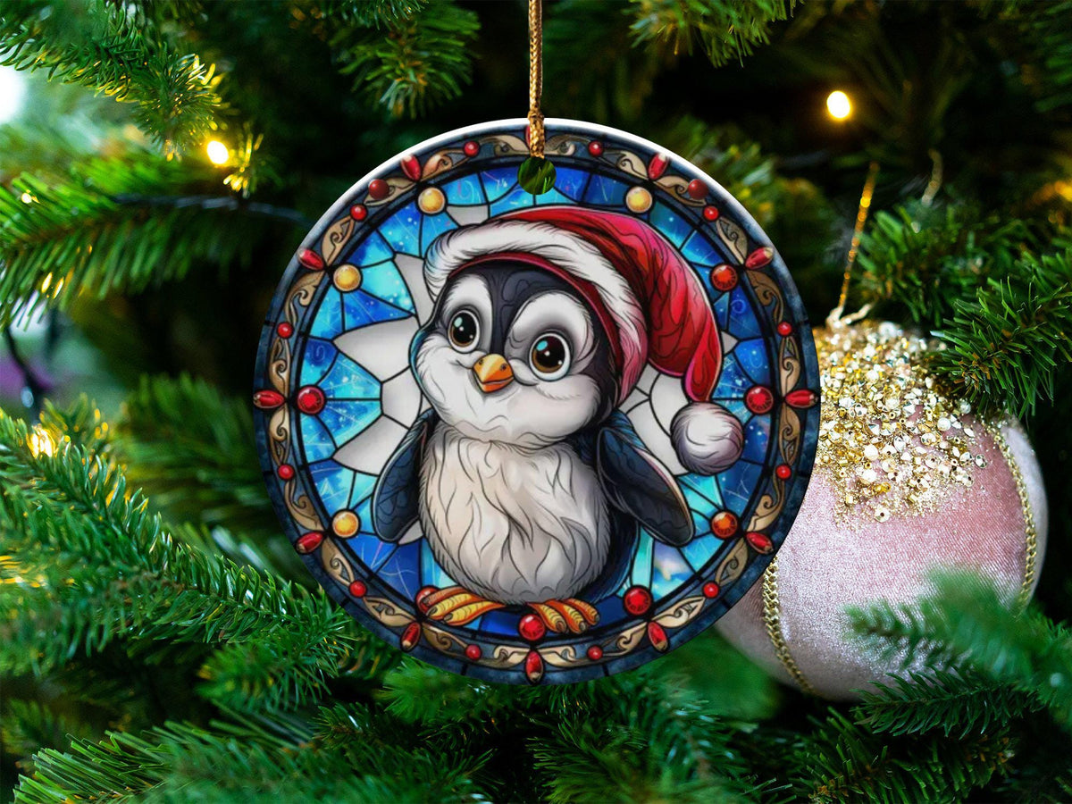 Christmas 2024 Ornament, Christmas Decoration, Holiday Gift Idea, Heirloom Keepsake, Round Ceramic, Gift Exchange, Gift Idea, Penguin