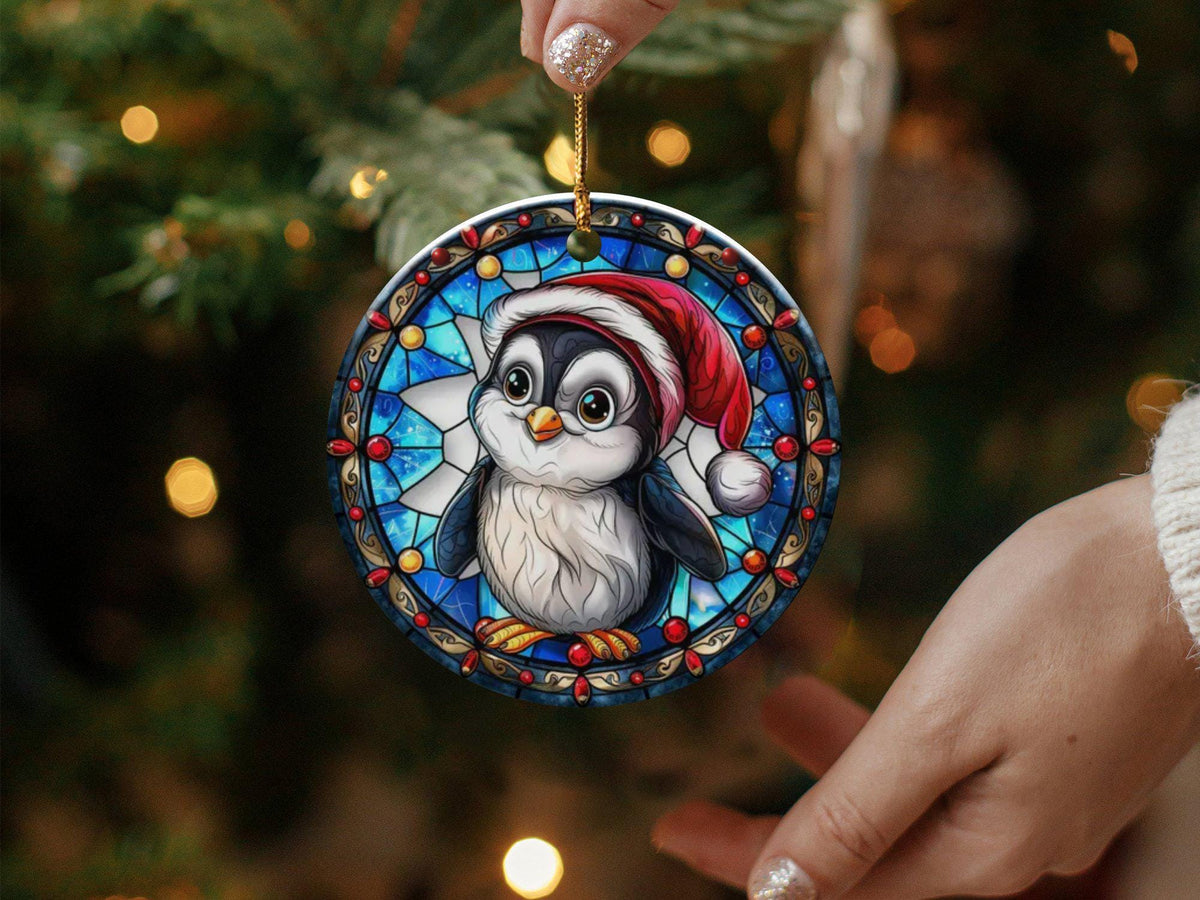 Christmas 2024 Ornament, Christmas Decoration, Holiday Gift Idea, Heirloom Keepsake, Round Ceramic, Gift Exchange, Gift Idea, Penguin