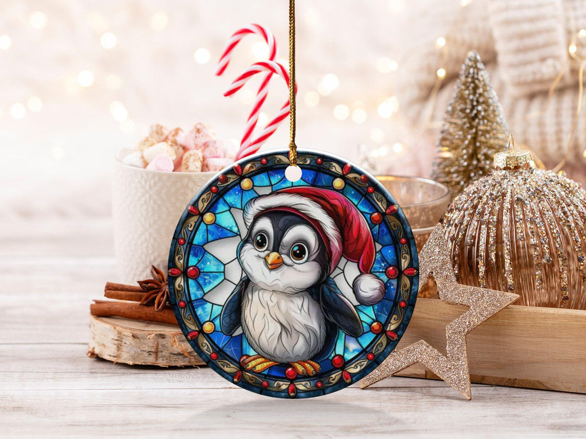 Christmas 2024 Ornament, Christmas Decoration, Holiday Gift Idea, Heirloom Keepsake, Round Ceramic, Gift Exchange, Gift Idea, Penguin