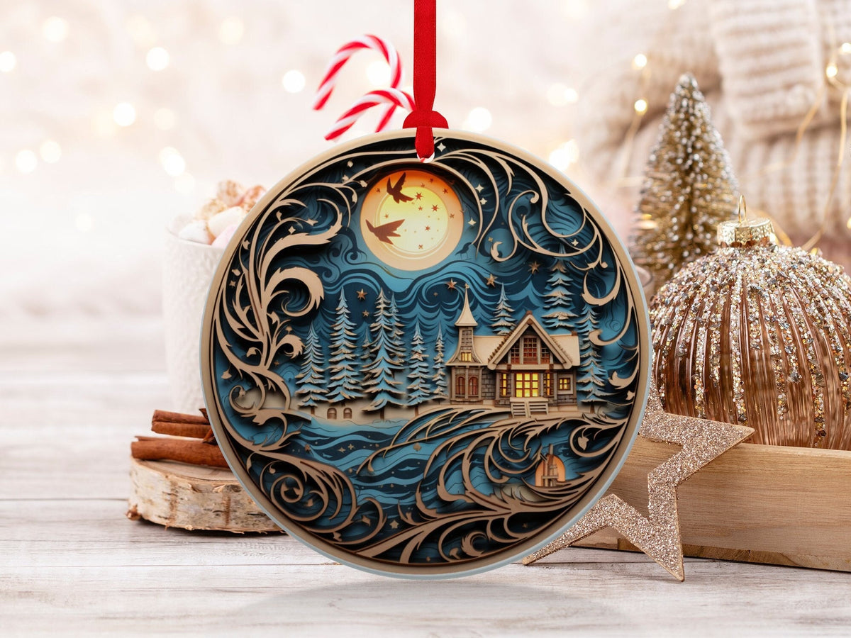 Christmas 2024 Ornament, Christmas Decoration, Holiday Gift Idea, Heirloom Keepsake, Round Ceramic, Gift Exchange, Gift Idea, Xmas Scene