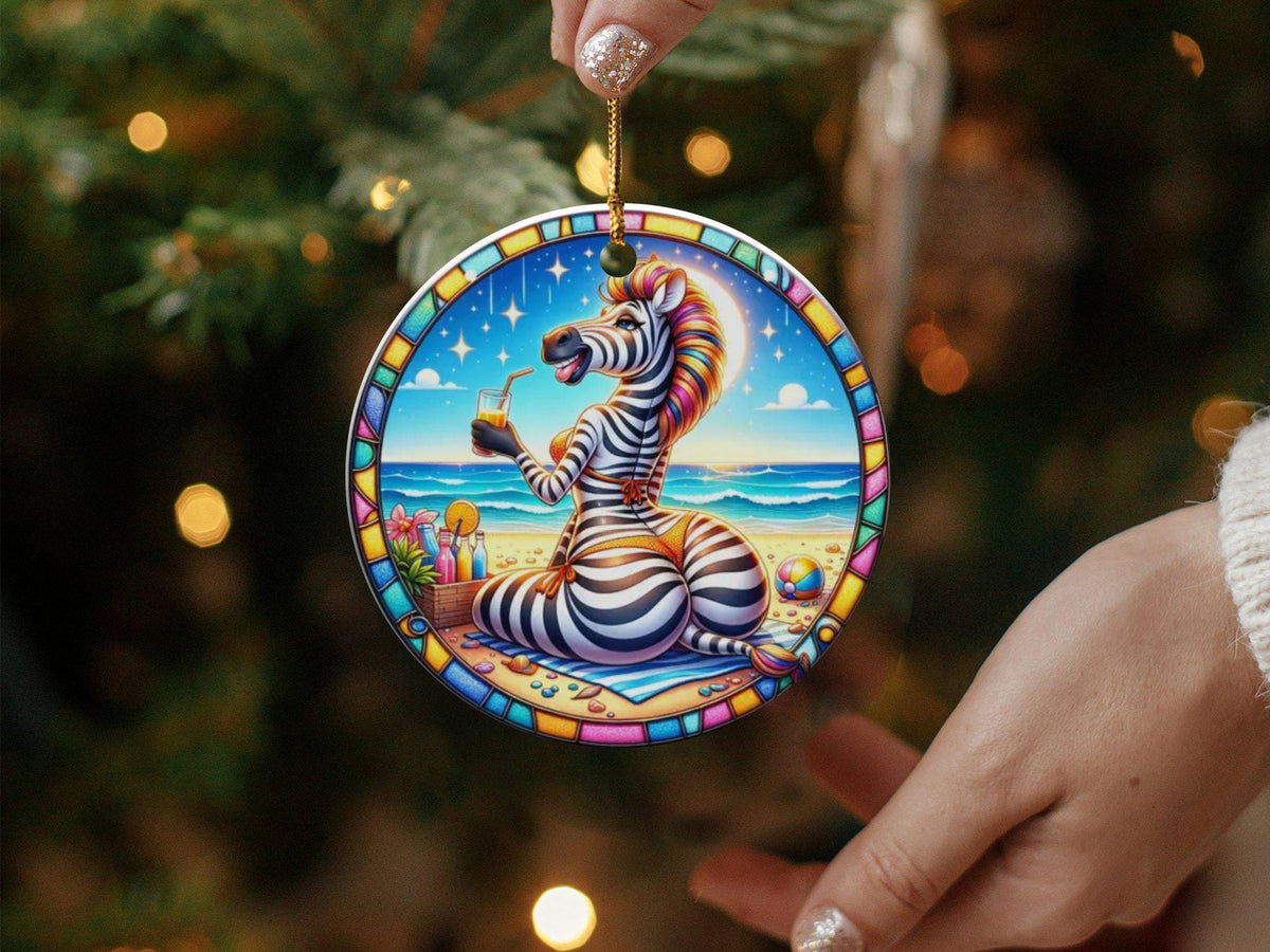 Christmas 2024 Ornament, Christmas Decoration, Holiday Gift Idea, Heirloom Keepsake, Round Ceramic, Gift Exchange, Gift Idea, Funny Zebra