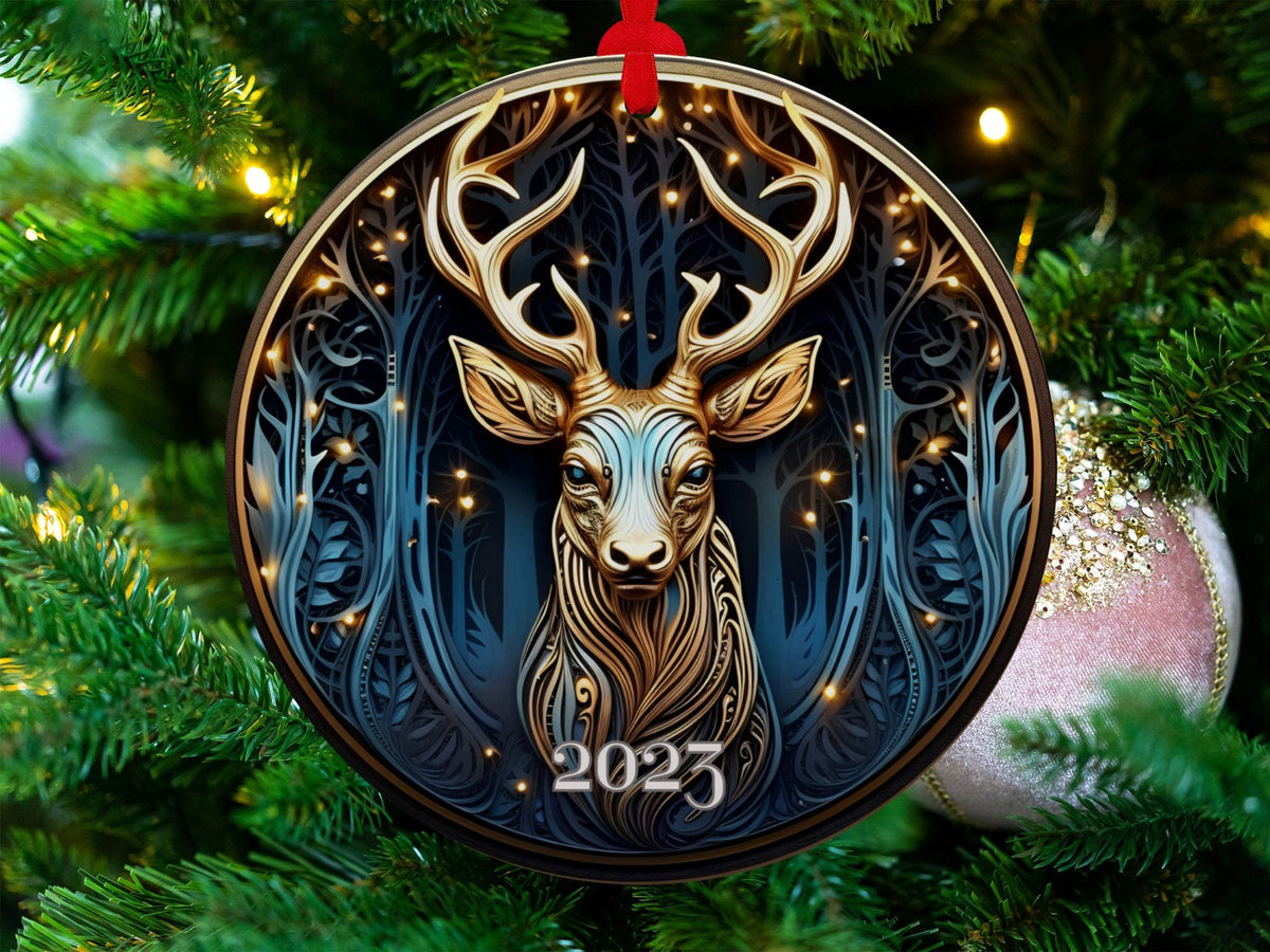 Deer Ornament, Reindeer Ornament, Christmas Decoration, Holiday Gift Idea, 2023 Heirloom Keepsake, Round Ceramic, Bauble Present
