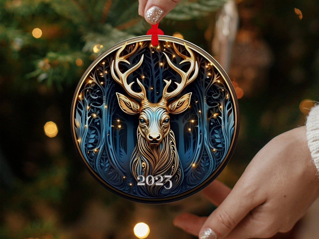 Deer Ornament, Reindeer Ornament, Christmas Decoration, Holiday Gift Idea, 2023 Heirloom Keepsake, Round Ceramic, Bauble Present
