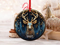 Deer Ornament, Reindeer Ornament, Christmas Decoration, Holiday Gift Idea, 2023 Heirloom Keepsake, Round Ceramic, Bauble Present