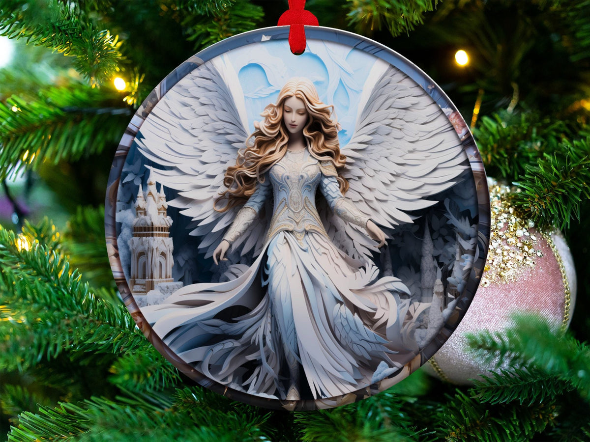 Christmas 2024 Ornament, Christmas Decoration, Holiday Gift Idea, Heirloom Keepsake, Round Ceramic, Gift Exchange, Gift Idea, Angel