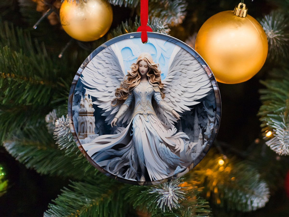 Christmas 2024 Ornament, Christmas Decoration, Holiday Gift Idea, Heirloom Keepsake, Round Ceramic, Gift Exchange, Gift Idea, Angel