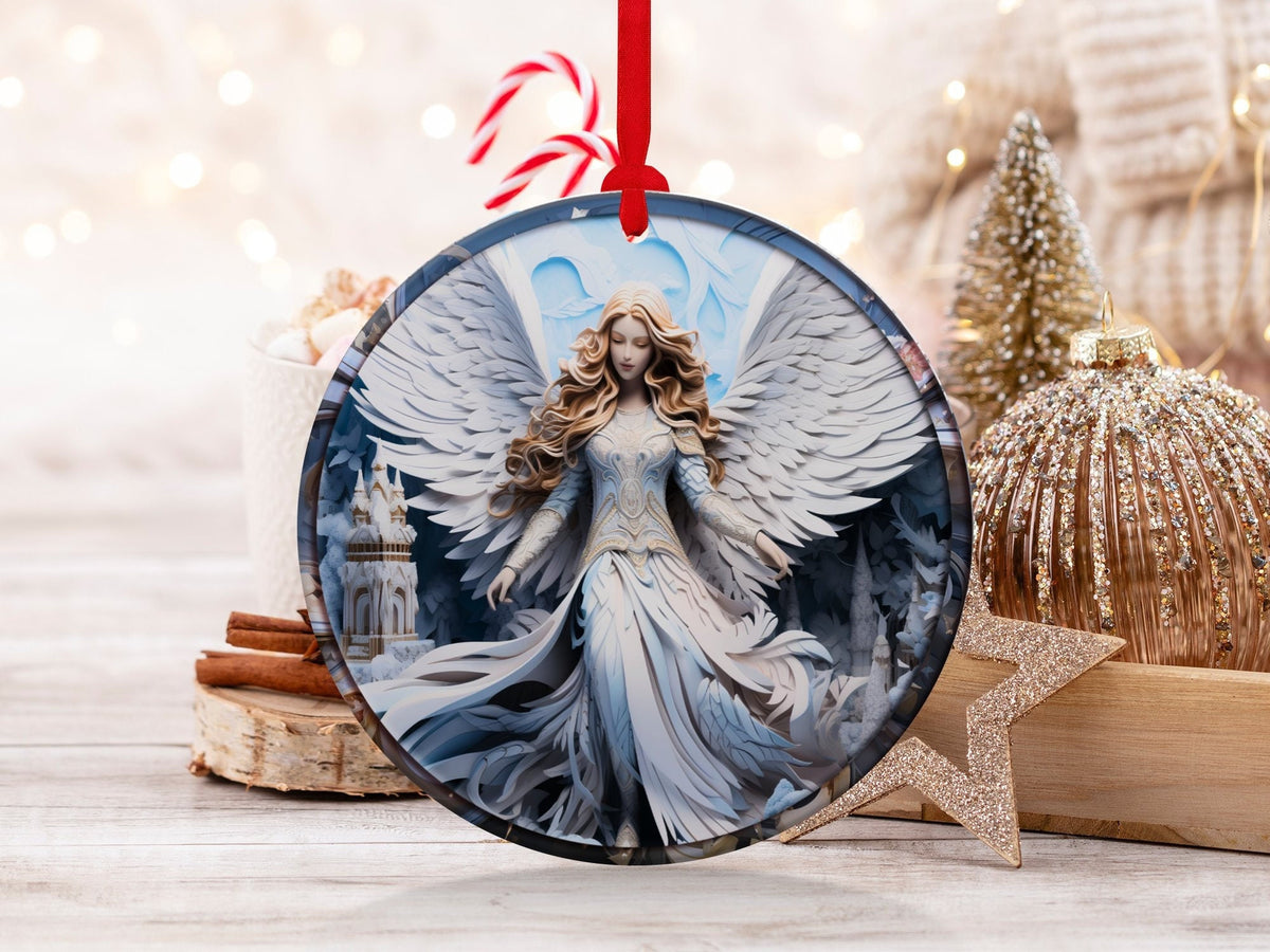 Christmas 2024 Ornament, Christmas Decoration, Holiday Gift Idea, Heirloom Keepsake, Round Ceramic, Gift Exchange, Gift Idea, Angel