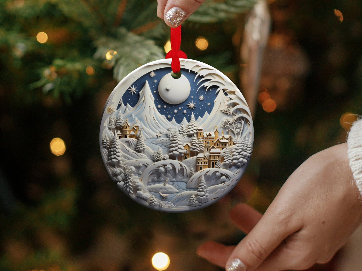 Christmas 2024 Ornament, Christmas Decoration, Holiday Gift Idea, Heirloom Keepsake, Round Ceramic, Gift Exchange, Gift Idea, Xmas Village