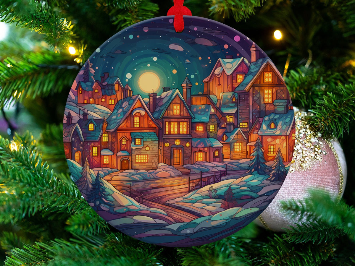 Christmas 2024 Ornament, Christmas Decoration, Holiday Gift Idea, Heirloom Keepsake, Round Ceramic, Gift Exchange, Gift Idea, Xmas Village