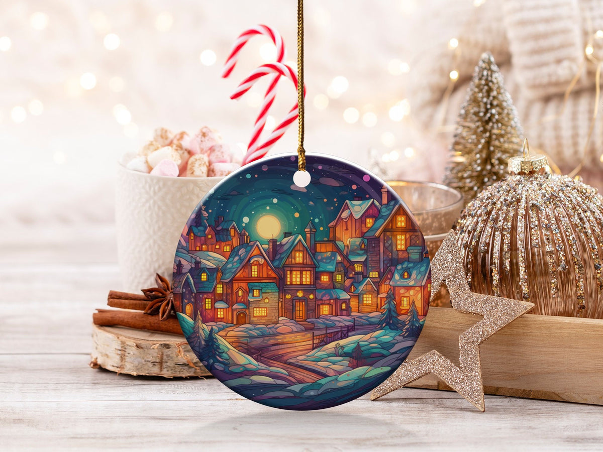 Christmas 2024 Ornament, Christmas Decoration, Holiday Gift Idea, Heirloom Keepsake, Round Ceramic, Gift Exchange, Gift Idea, Xmas Village