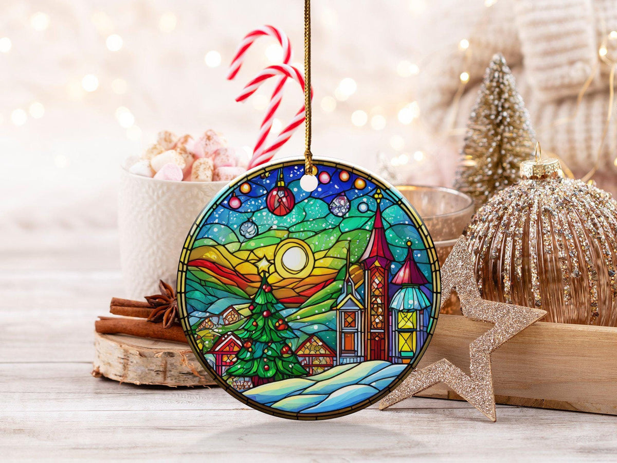 Christmas 2024 Ornament, Christmas Decoration, Holiday Gift Idea, Heirloom Keepsake, Round Ceramic, Gift Exchange, Gift Idea, Xmas Scene