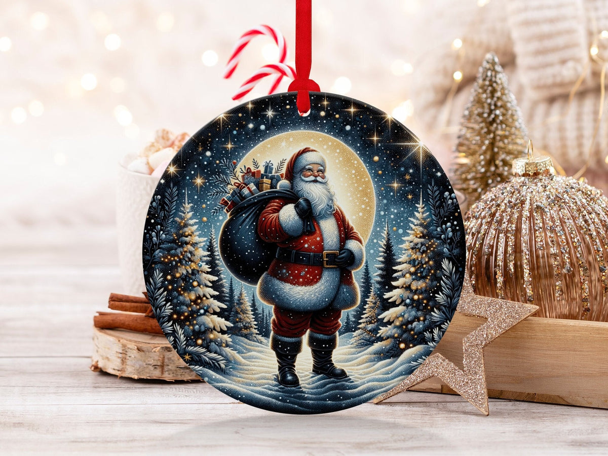 Christmas 2023 Ornament, Christmas Decoration, Holiday Gift Idea, Heirloom Keepsake, Round Ceramic, Gift Exchange, Gift Idea, Santa Claus