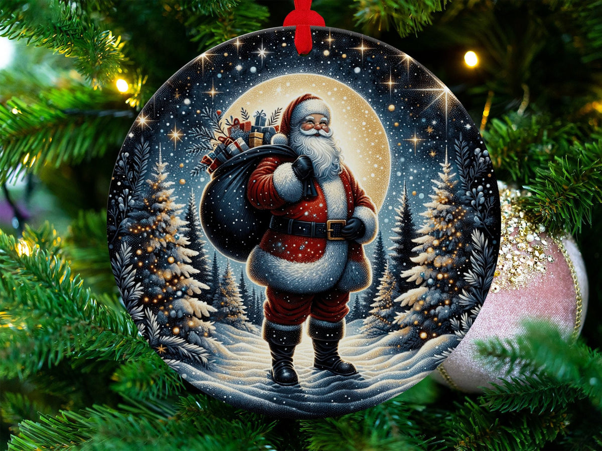 Christmas 2023 Ornament, Christmas Decoration, Holiday Gift Idea, Heirloom Keepsake, Round Ceramic, Gift Exchange, Gift Idea, Santa Claus