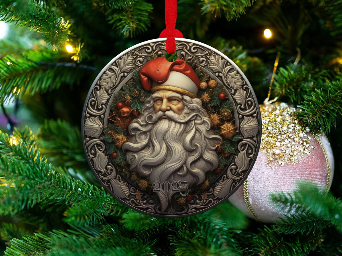 Santa 2024 Ornament, 2024 Christmas Decoration, Holiday Gift Idea, Heirloom Keepsake, Round Ceramic, Bauble Present, Vintage Santa
