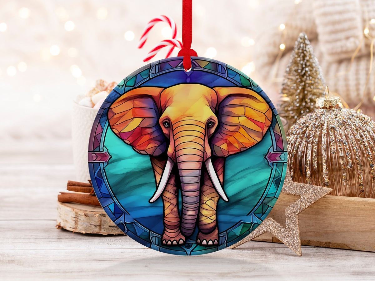 Christmas 2024 Ornament, Christmas Decoration, Holiday Gift Idea, Heirloom Keepsake, Round Ceramic, Gift Exchange, Gift Idea, Elephant