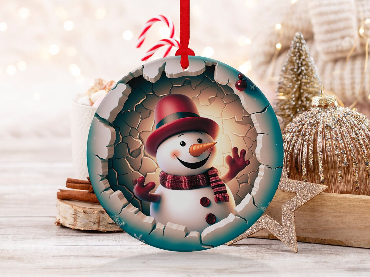 Christmas 2024 Ornament, Christmas Decoration, Holiday Gift Idea, Heirloom Keepsake, Round Ceramic, Gift Exchange, Gift Idea, Snowman